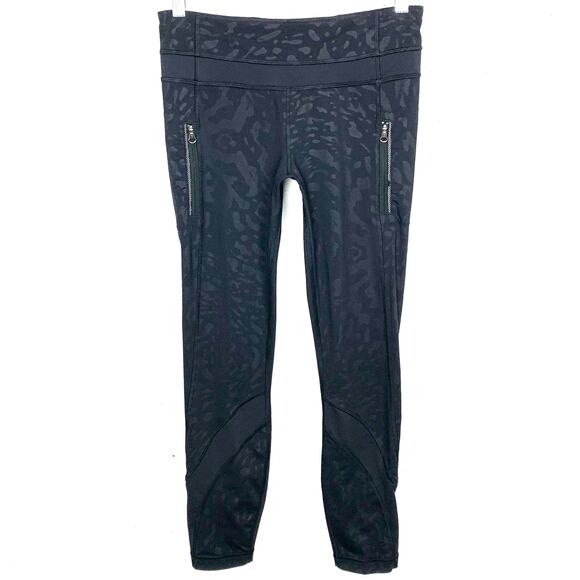 Lululemon Womens Inspire Tight II Animal Swirl Embossed Black Zip Pockets Size 6 - Picture 1 of 11